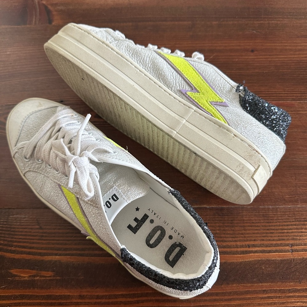 D.O.F Women's White and Yellow Platform Sneakers